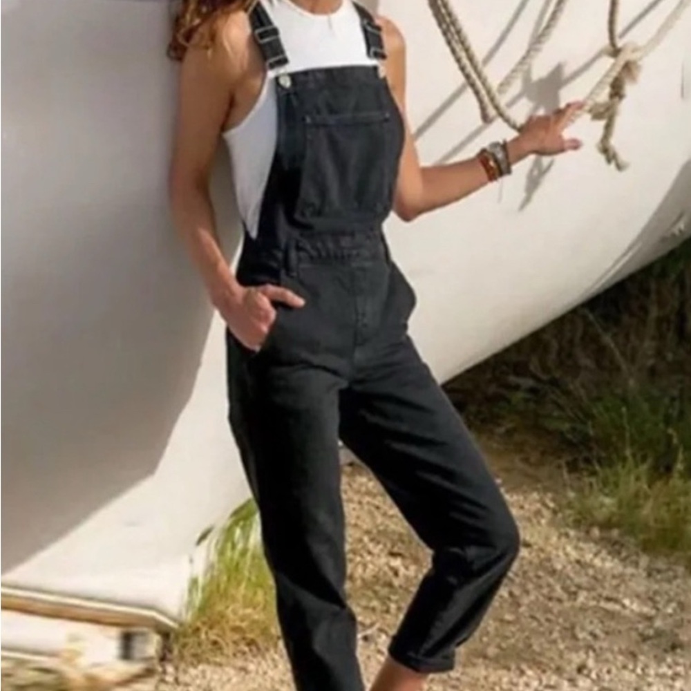 Topshop Black Denim Overalls